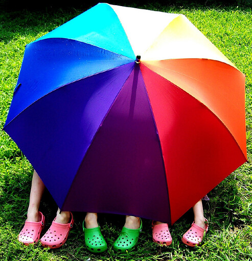 Rainbow umbrella with kids by Pink Sherbet Photography 