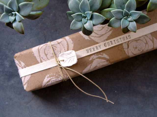 Celery stamped wrapping paper.
