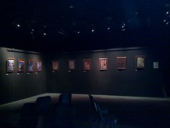 Exhibition setup at 1812 Theatre - Donna's paintings