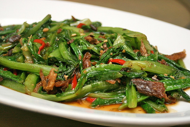 Stir Fried Yau Mak Choy with Dace Fish