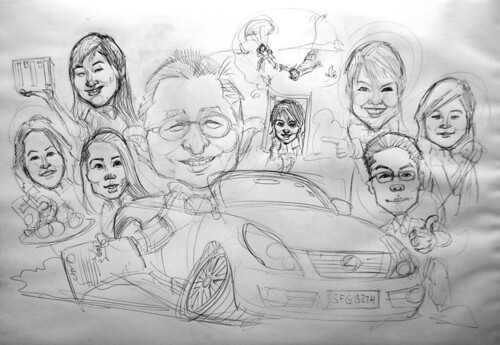 group caricatures for ITI Solutions - pencil sketch