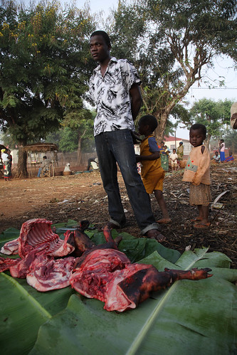 Village pork seller in Mozambique