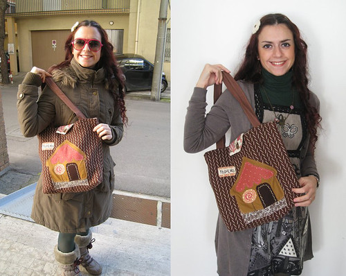 Francesca and her Gingerbread House handmade bag