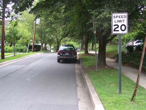 20 mph speed limit sign on Stanford Ave. at East Ave in the Town of Chevy Chase, Maryland