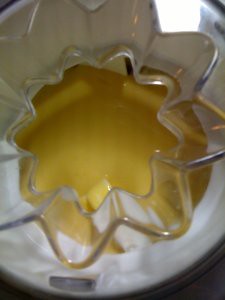 Mango yogurt concoction is in the icecream maker