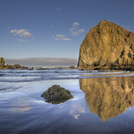 Reflection of Haystack Rock at Cannon Beach - HDR