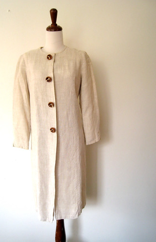Lanz Originals Linen Dress with Wood Buttons, 1960's