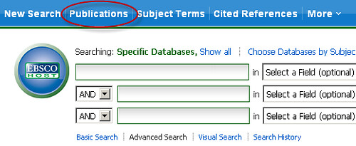 screenshot of ebsco host search engine