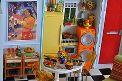 green red orange kitchen with Gauguin