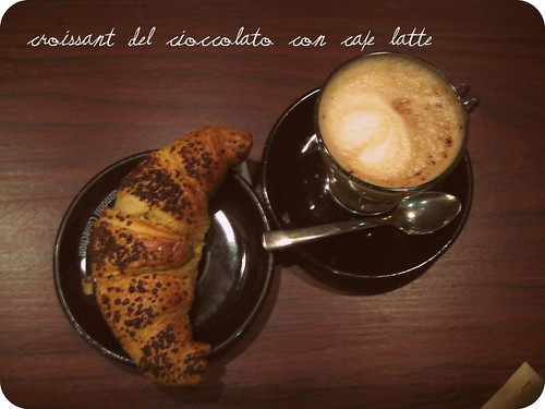 chocolate croissant and cafe latte