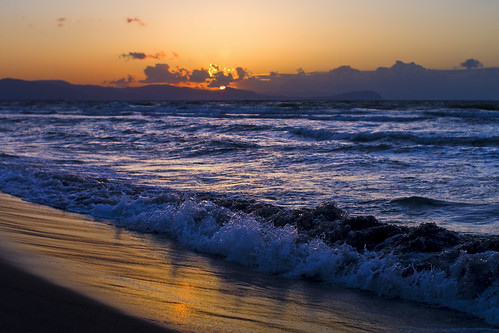 フリー写真素材|自然・風景|ビーチ・砂浜|夕日・夕焼け・日没|海|日本|