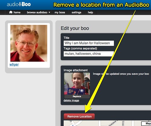 Remove a location from an AudioBoo