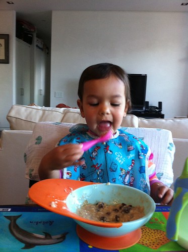 Laila eating oatmeal for breakfast