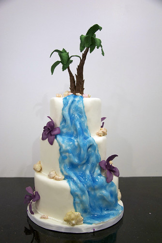 waterfall wedding cake This 3 tier white fondant covered wedding cake 
