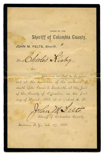 Invitation to the Execution of Oscar F. Beckwith, Cannibal Murderer