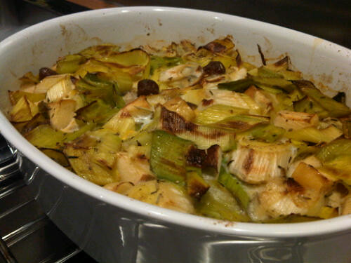 Oven baked leeks and sausages
