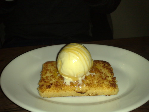 fried custard with honey served with vanilla ice cream