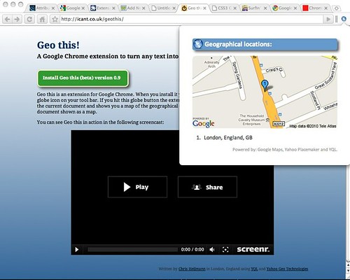 Geo This! A chrome plugin to turn any web site (or highlighted text) into a map