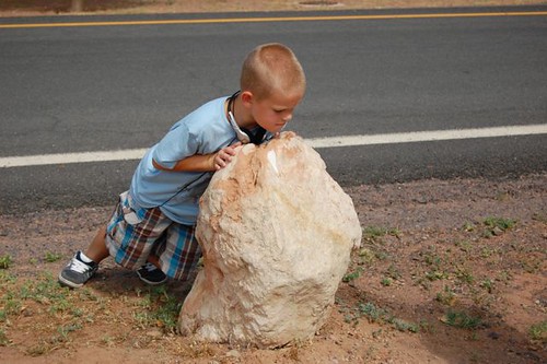 pushing a boulder
