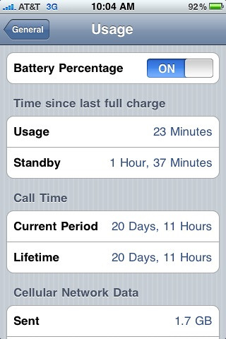 In iPhone (firmware 3.1.2) turn Battery Percentage ON