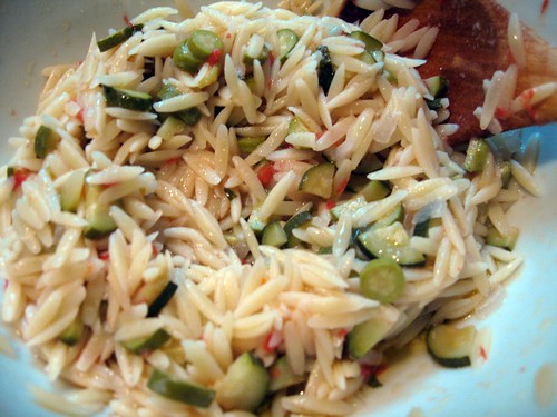 Cheap Dinner: Wild Mackerel with Tomato Salad and Orzo with Zucchini and Parsley