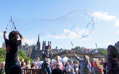 Huge soap bubbles in Princes Street Gardens