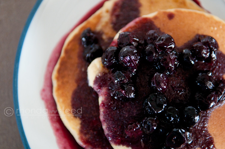 Cornmeal Pancakes with Blueberry Maple Syrup