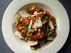 CSA Summer 10: Kamut Salad With Tomato, Corn, Roasted Sweet Pepper