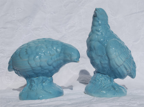 Pair of Vintage Blue Ceramic Quails