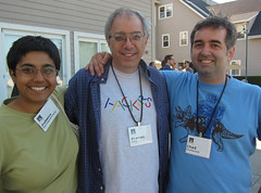 Sumana Harihareswara, Steven Levy, and Chad Dickerson at Foo Camp 2010, photo by Scott Beale / Laughing Squid / http://laughingsquid.com/