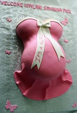 Pink Pregnant Belly Cake. Pregnant Belly Baby Shower