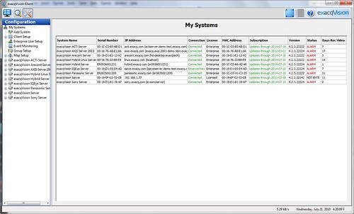 exacqVision Version 4.2 - My Systems page
