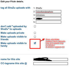 Does Pixelpipe support flickr uploads that are visible only to family like ShoZu does?