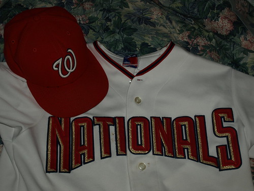 Curly W cap and Nationals beveled-block