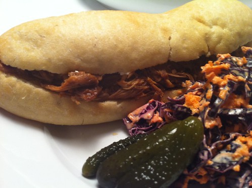 Pulled pork sandwich with red cabbage coleslaw
