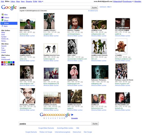 Screenshot Googlebildersuche nach 'zombie'