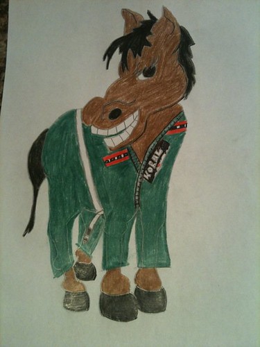BJJ Horse - Jonny Otway - drawn by gf Kay - heavy-strong-hates being on back - green Koral