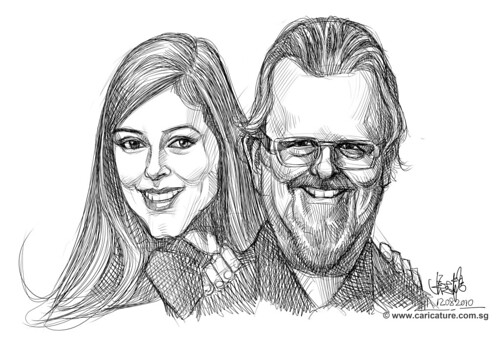 Digital caricatures of David Robert Wooten and daughter