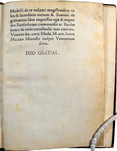 Final page with colophon of 'De re militari.'