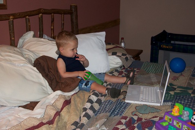 The laptop and Thomas were lifesavers at naptime and in the middle of the night.