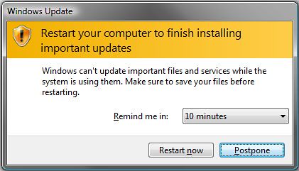 Windows Update reboot prompt
