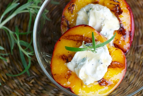 grilled peaches stuffed with mascarpone cheese and rosemary
