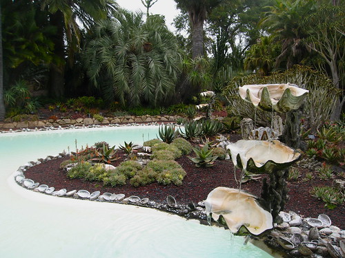one of two fountains at the Aloe garden's pool.