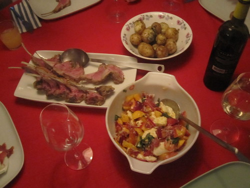 Nectarine salad, rack of lamb, potato with dill butter