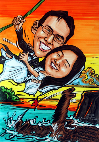 wedding couple caricature -here comes my hero