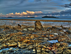 ocean sunset water stone photoshop thailand rocks lowtide phuket hdr highdynamicrange photomatix hdrphotography totallythailand topazplugin canonvixiahfs100