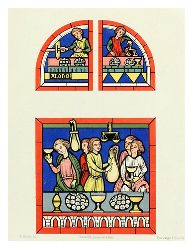 001-Cambistas siglo XIII vitral de la catedral de Mans -Le moyen äge et la renaissance…Vol III-1848- Paul Lacroix y Ferdinand Séré