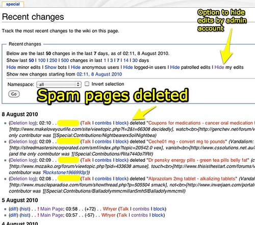 Spam pages deleted - Hide Admin Edits