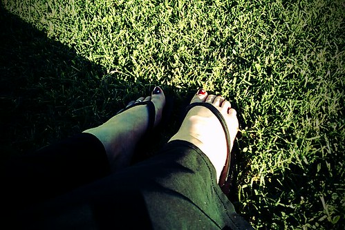 Flip flops in the grass