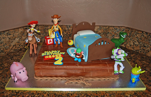Boys bedroom scene cake with customer added Toy Story figurines